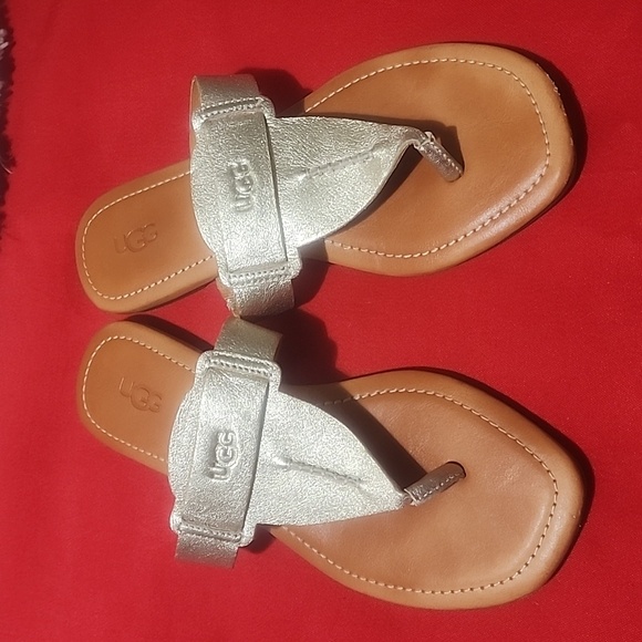 UGG Shoes - UGG Gaila Metallic Gold and Tan Sandals